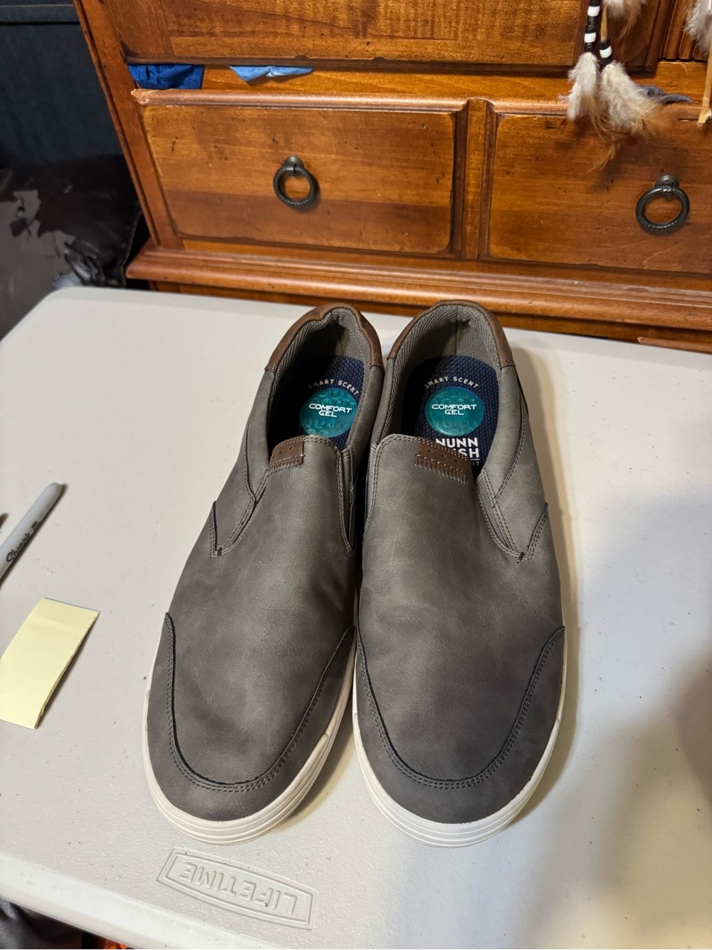 Nunn Bush Men's Gray Slip-On Loafers with White Sole
